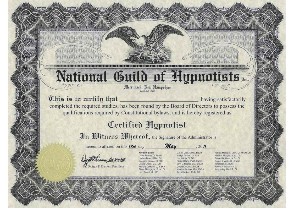 Zertifikat der National-Guild-of-Hypnotists